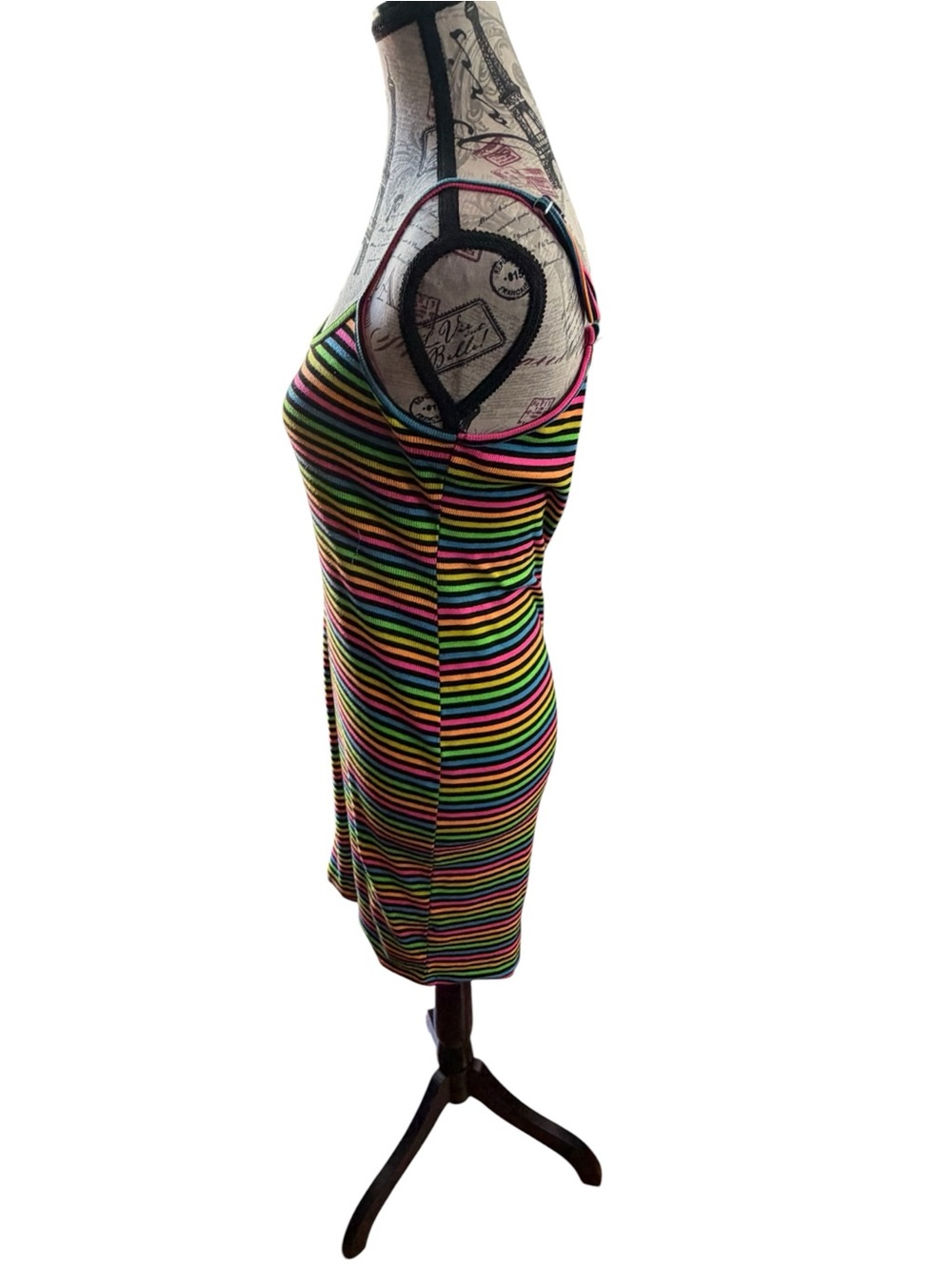 NYC Multicolor Neon Striped Spaghetti Strap Mini Dress - Picture 2 of 6